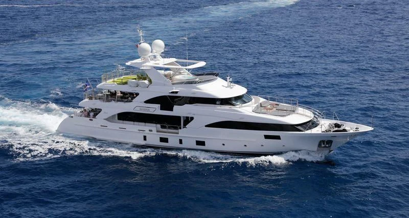 a white yacht in the water aboard EDESIA Yacht for Sale