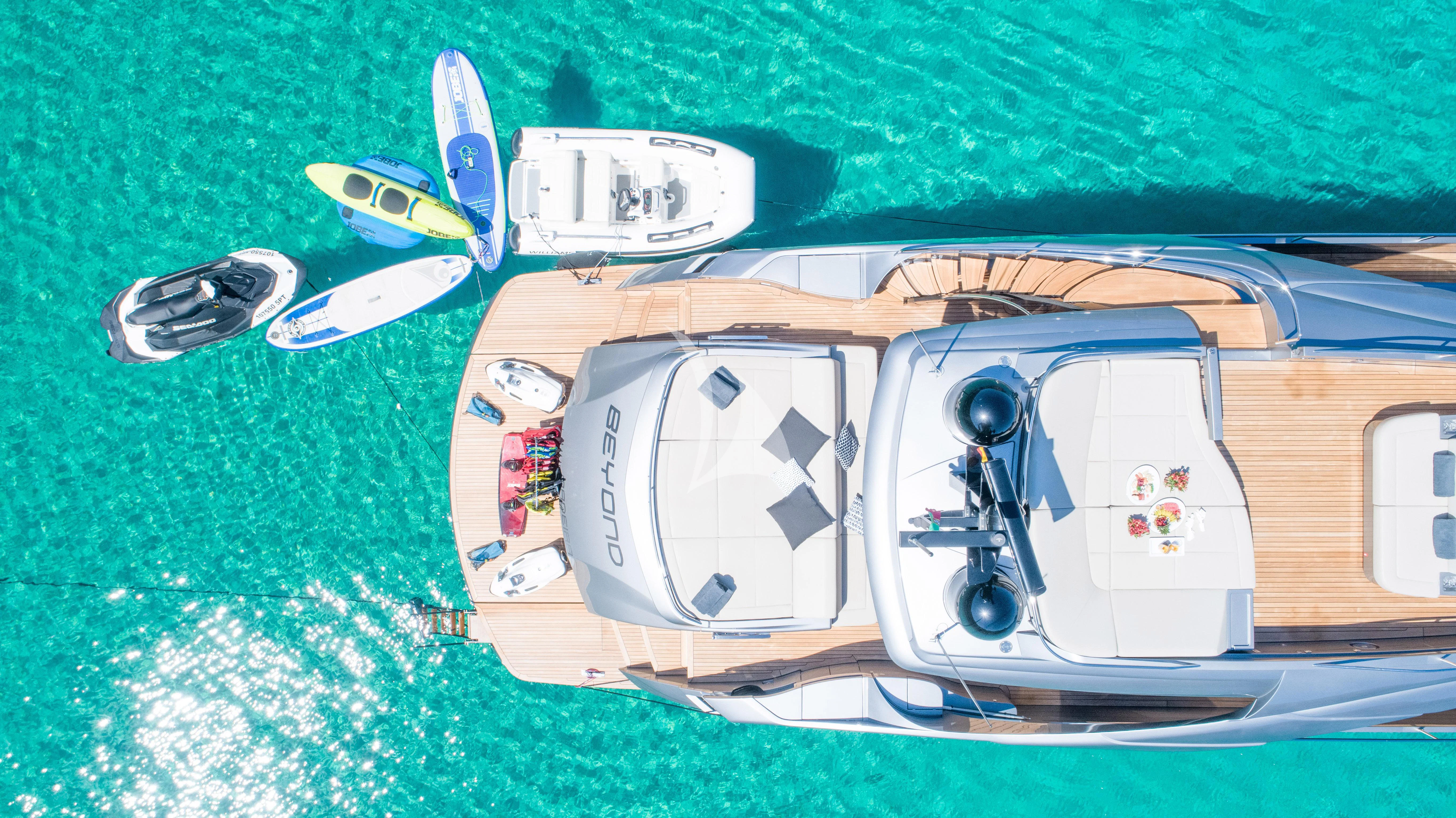 a toy car on a green surface aboard BEYOND Yacht for Sale