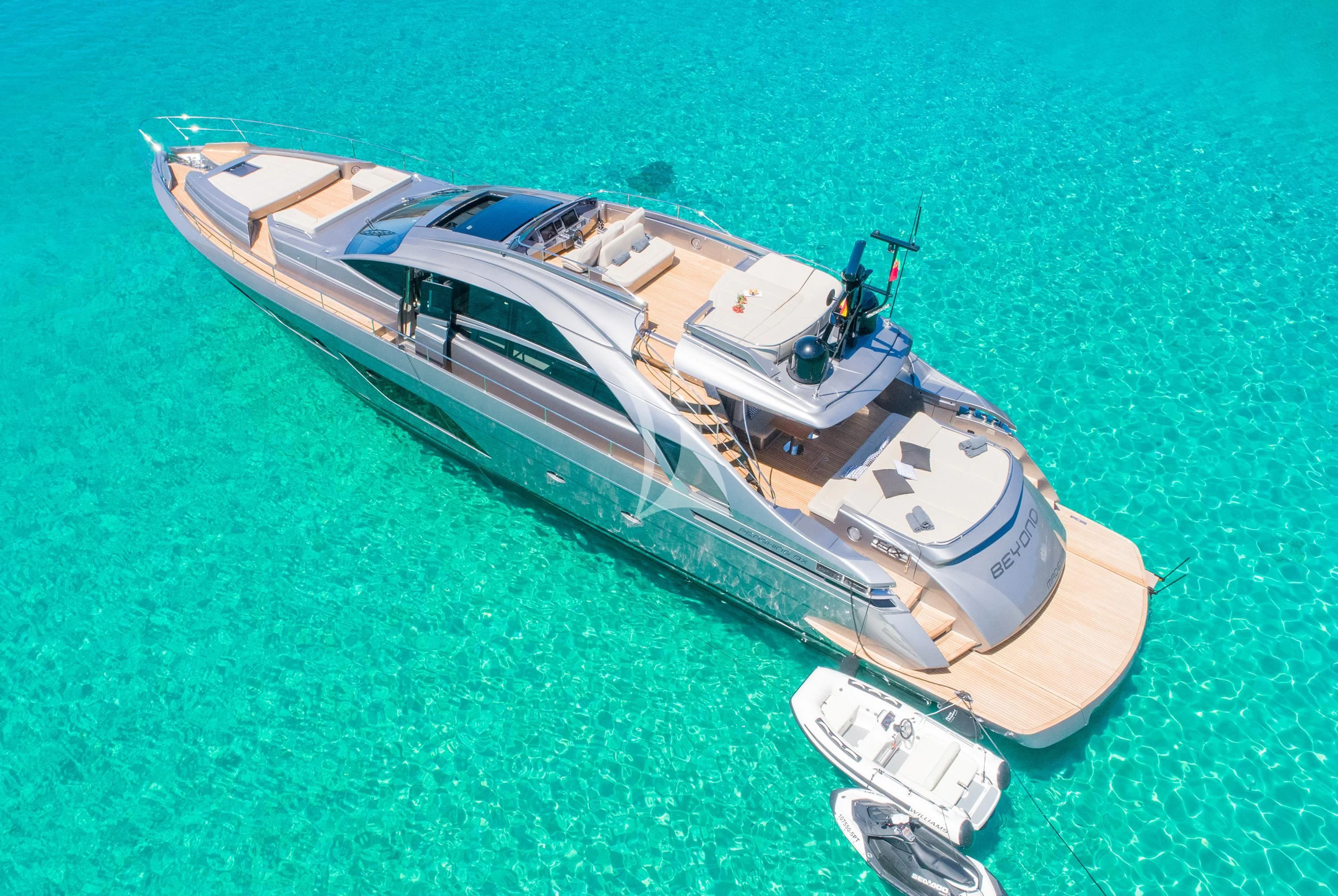a plane flying over a body of water aboard BEYOND Yacht for Sale