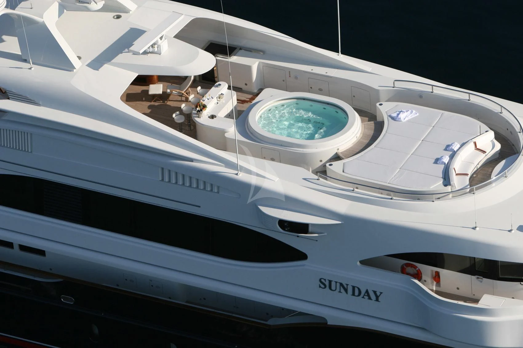 a close-up of a space ship aboard SUNDAY Yacht for Charter