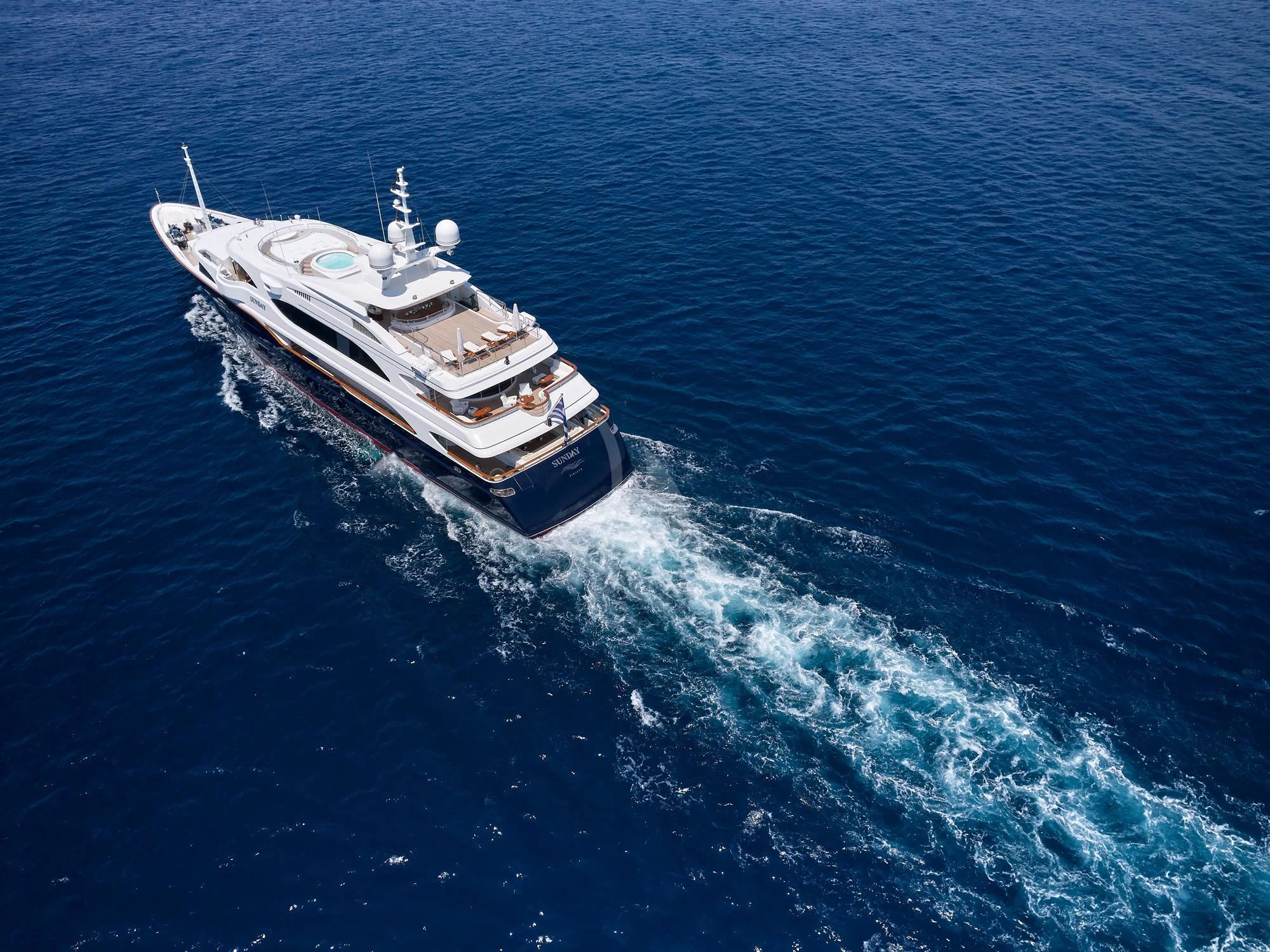 a ship in the water aboard SUNDAY Yacht for Charter