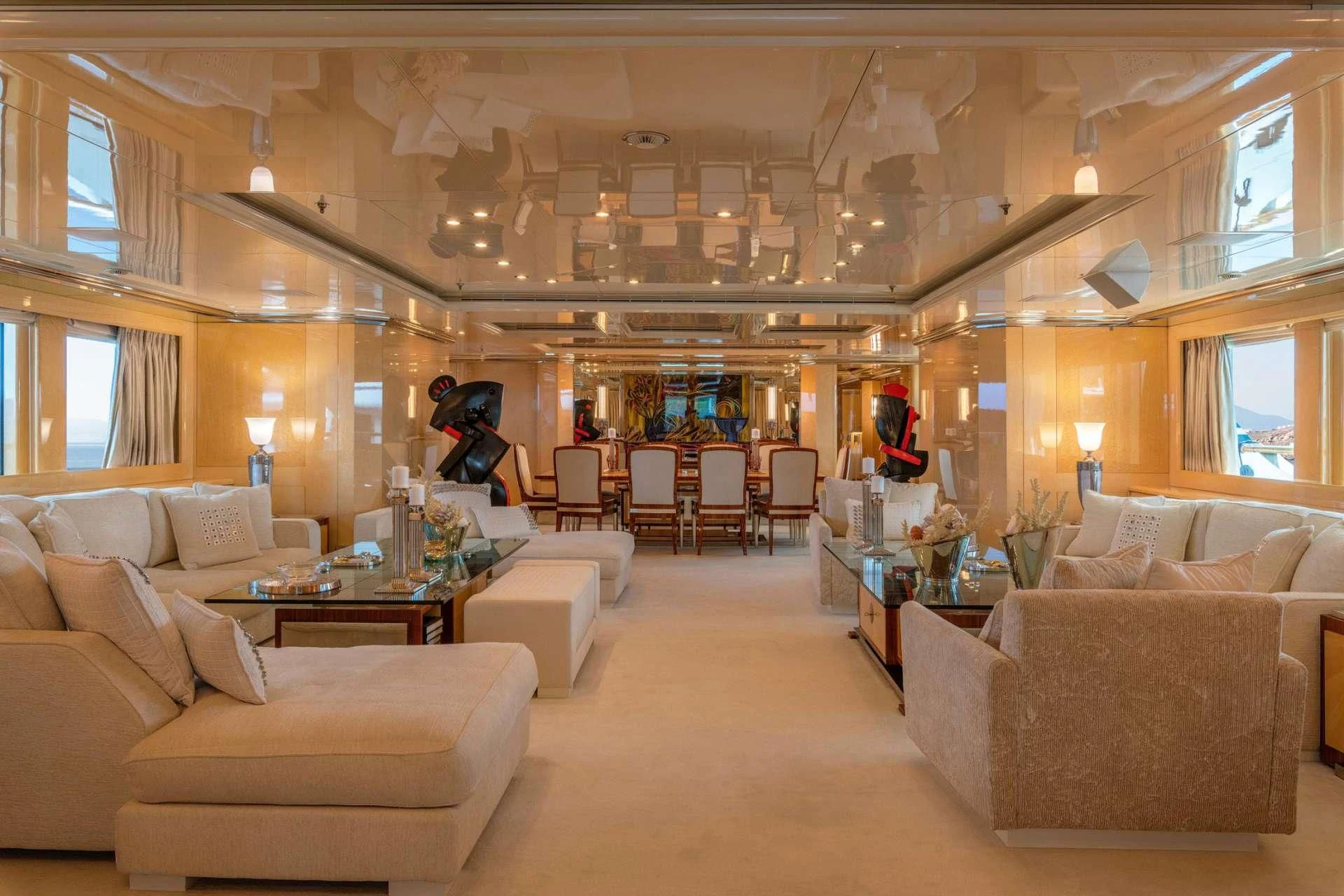 a large living room with a large open floor plan aboard SUNDAY Yacht for Charter