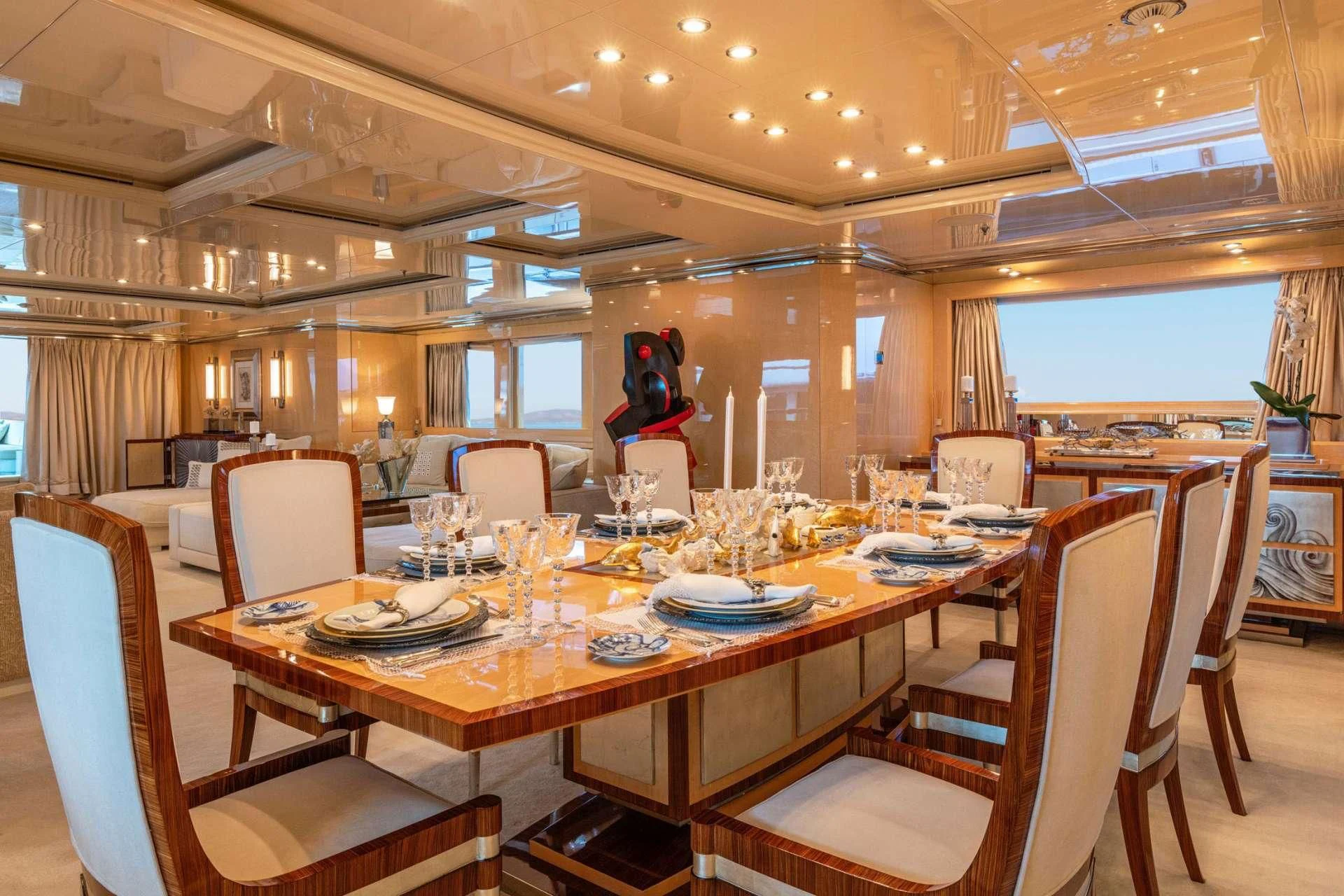 a table set for a meal aboard SUNDAY Yacht for Charter