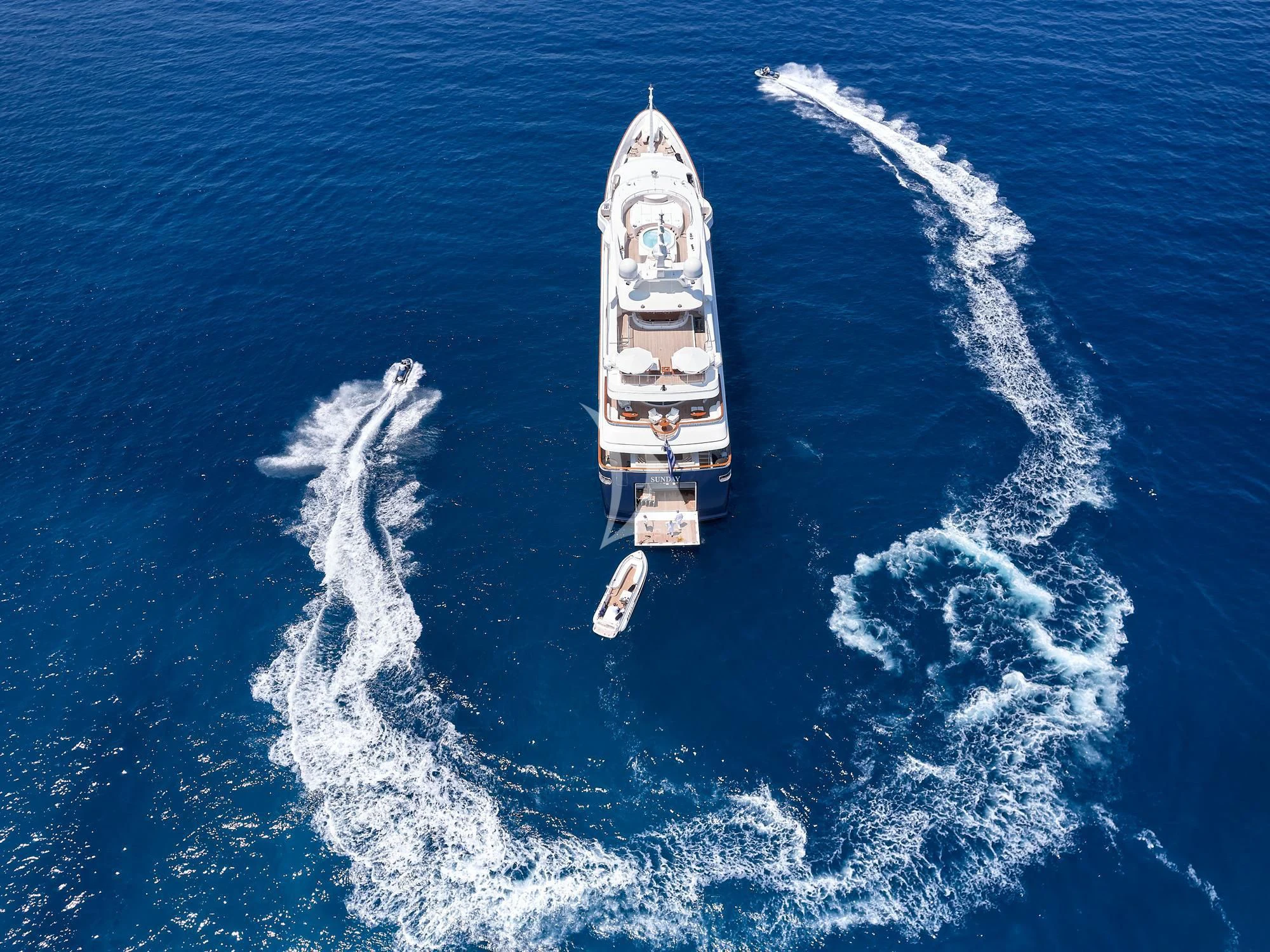 a high angle view of a ship aboard SUNDAY Yacht for Charter
