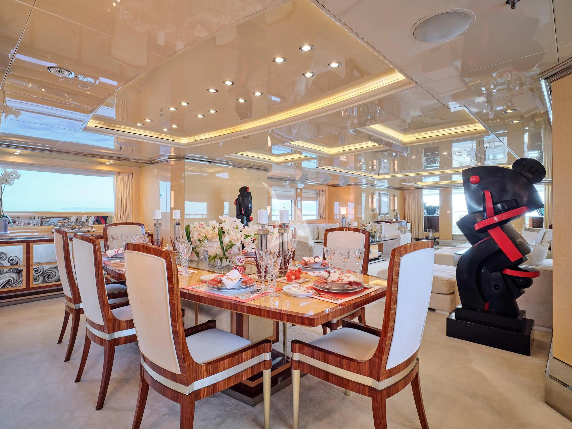 a table set for a meal aboard SUNDAY Yacht for Charter