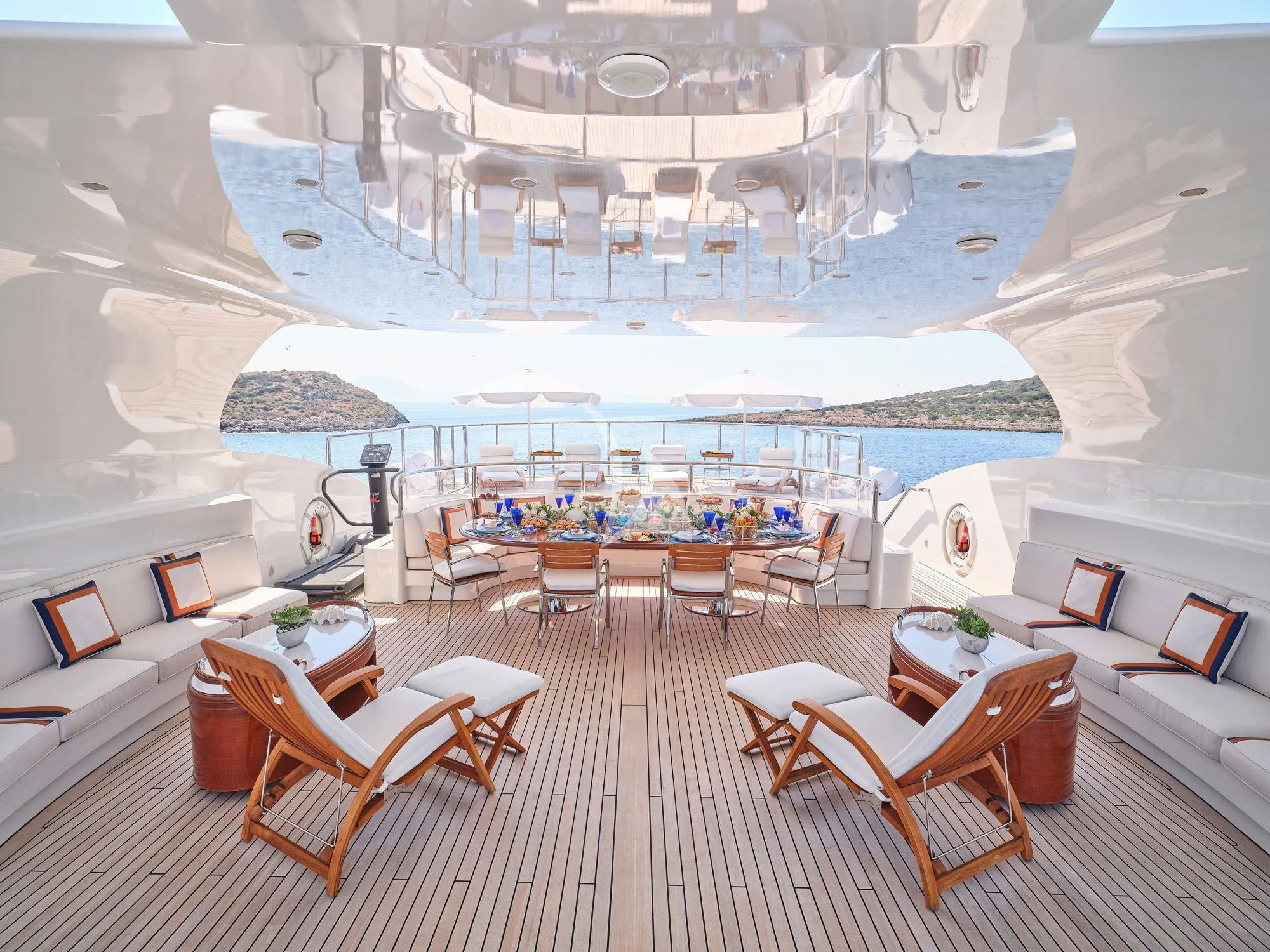 a room with a large swimming pool aboard SUNDAY Yacht for Charter