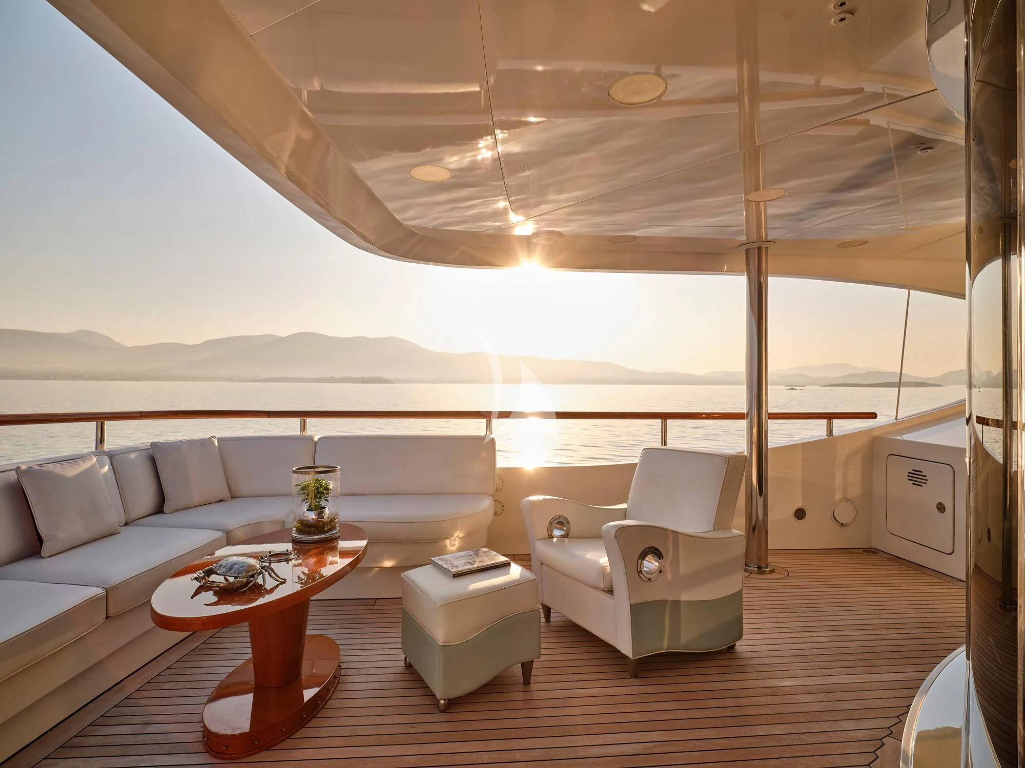 a living room with a large window aboard SUNDAY Yacht for Charter