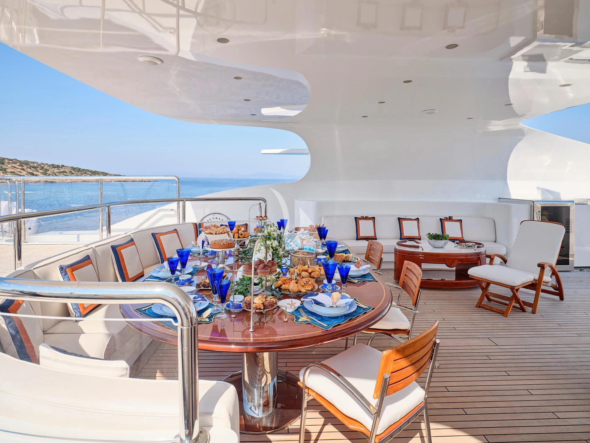 a table with food on it aboard SUNDAY Yacht for Charter