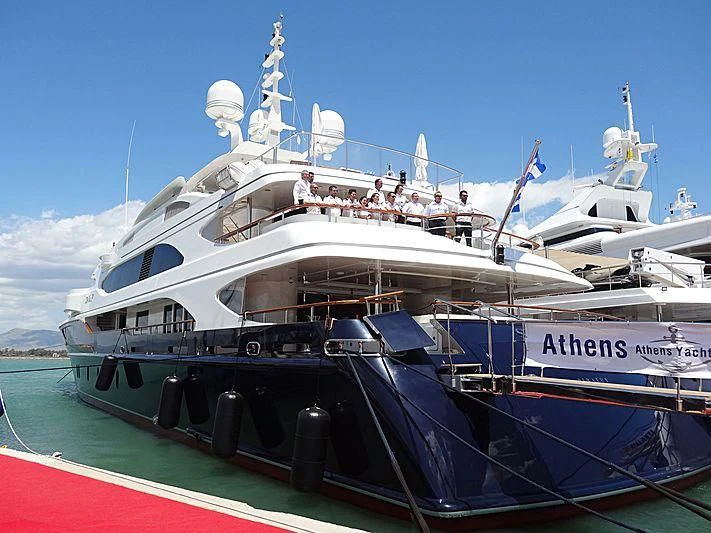 a large boat with people on it aboard SUNDAY Yacht for Charter