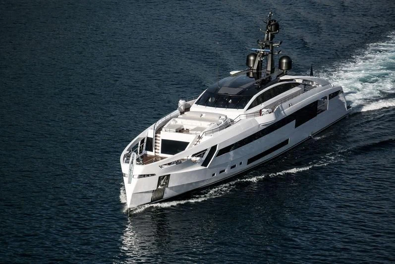 a white yacht on the water aboard AURORA Yacht for Sale