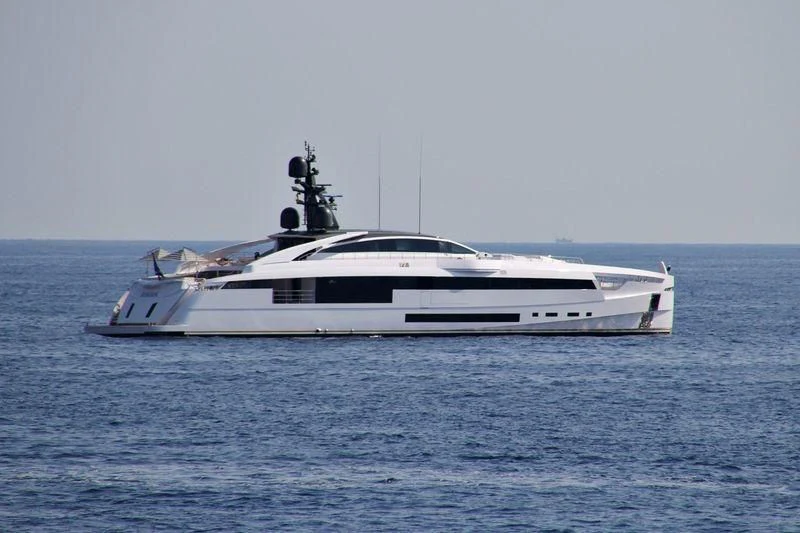a white yacht in the water aboard AURORA Yacht for Sale