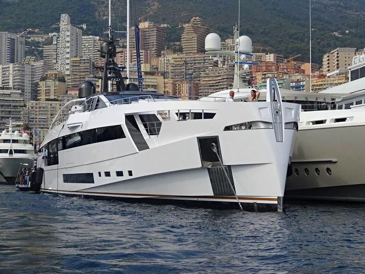 a white yacht in the water aboard AURORA Yacht for Sale