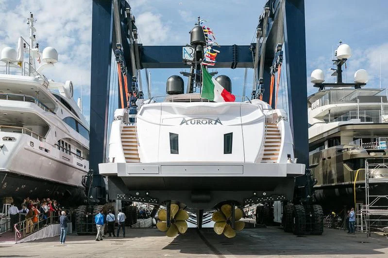 a large ship docked aboard AURORA Yacht for Sale