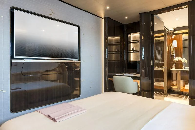 a room with a large tv aboard AURORA Yacht for Sale