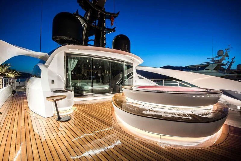 a boat on a deck aboard AURORA Yacht for Sale