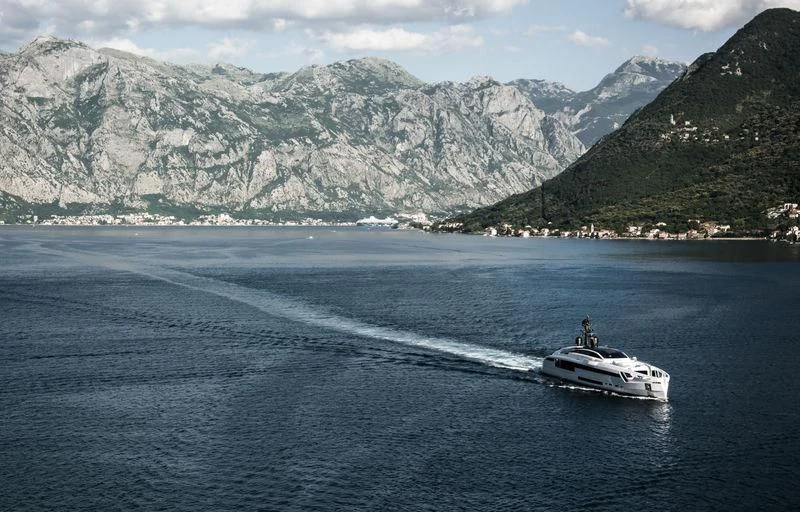 a person on a boat in the water aboard AURORA Yacht for Sale