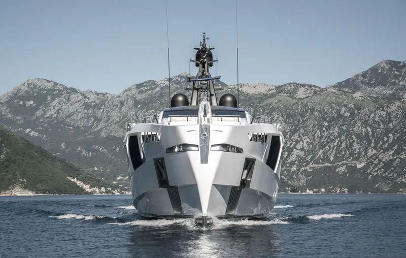 a military boat in the water aboard AURORA Yacht for Sale