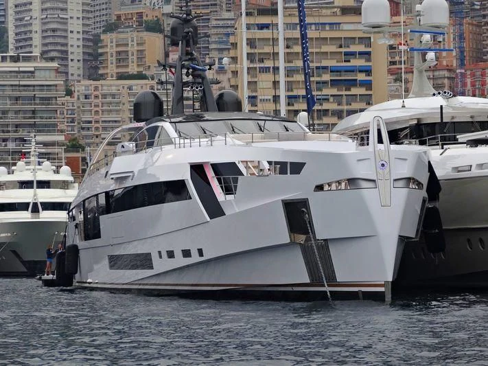 a white yacht in the water aboard AURORA Yacht for Sale