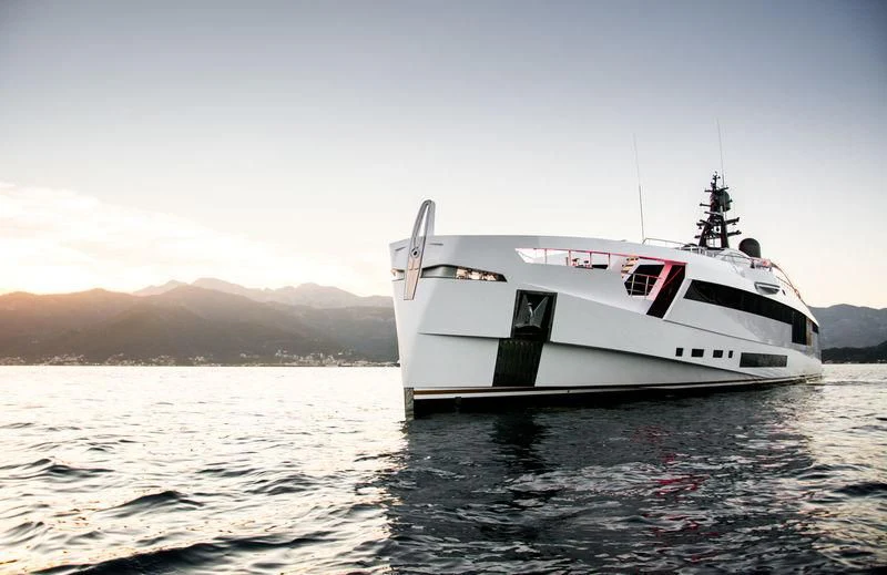 a white boat in the water aboard AURORA Yacht for Sale
