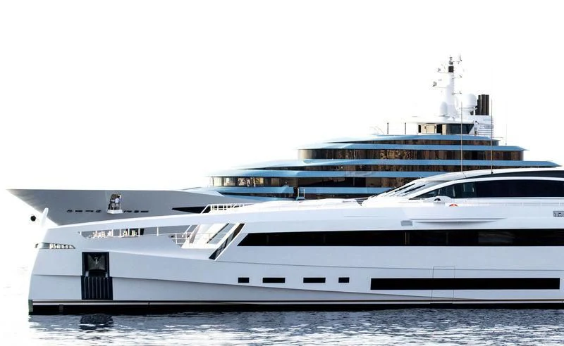 a large yacht in the water aboard AURORA Yacht for Sale