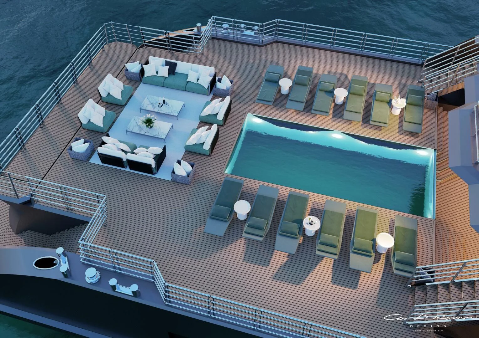 a high angle view of a building aboard HORIZON II Yacht for Sale