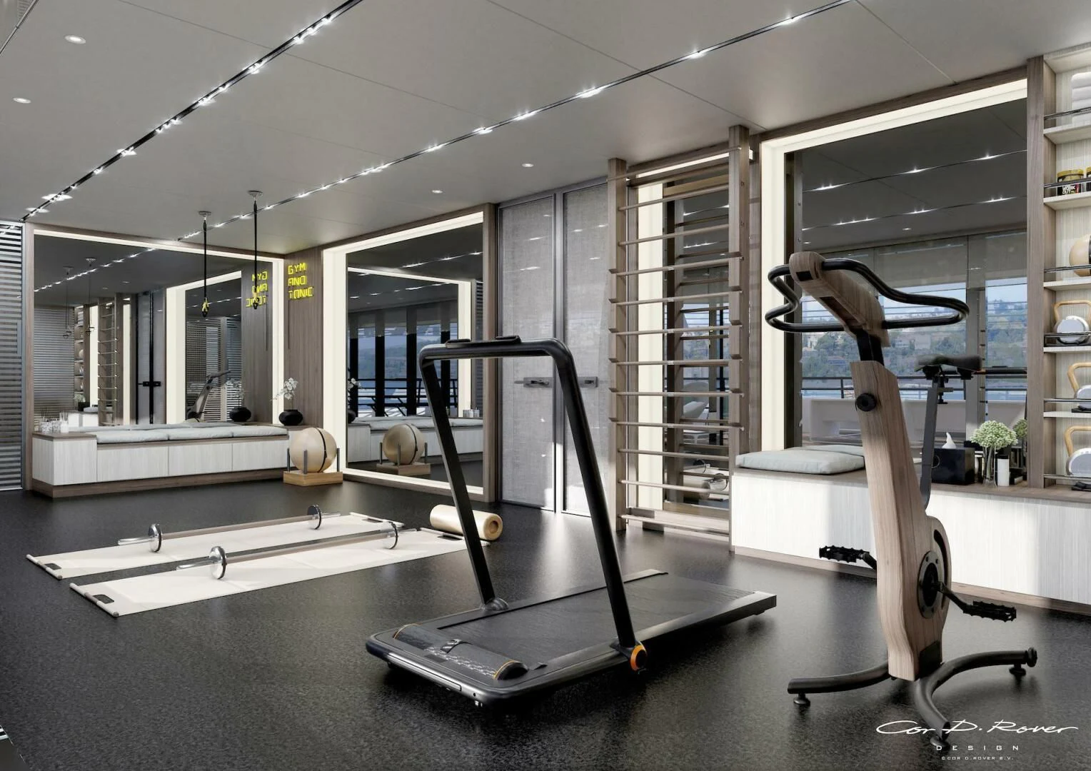 a gym with exercise equipment aboard HORIZON II Yacht for Sale