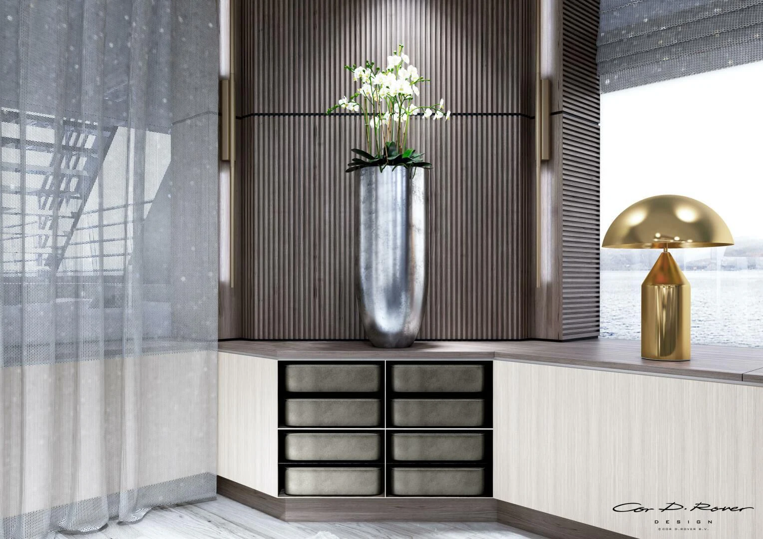 a vase on a shelf aboard HORIZON II Yacht for Sale