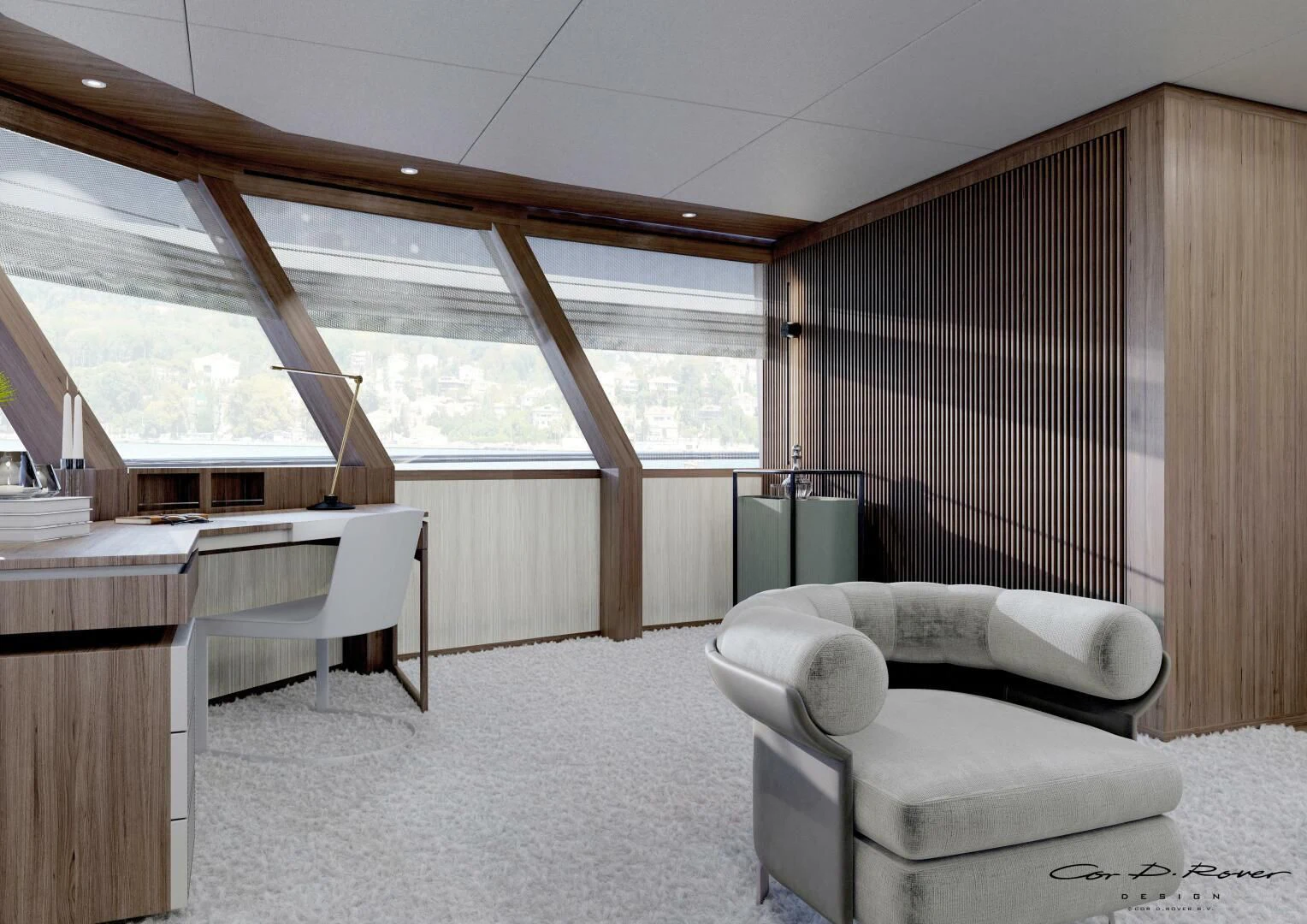 a room with a couch and a table and chairs aboard HORIZON II Yacht for Sale