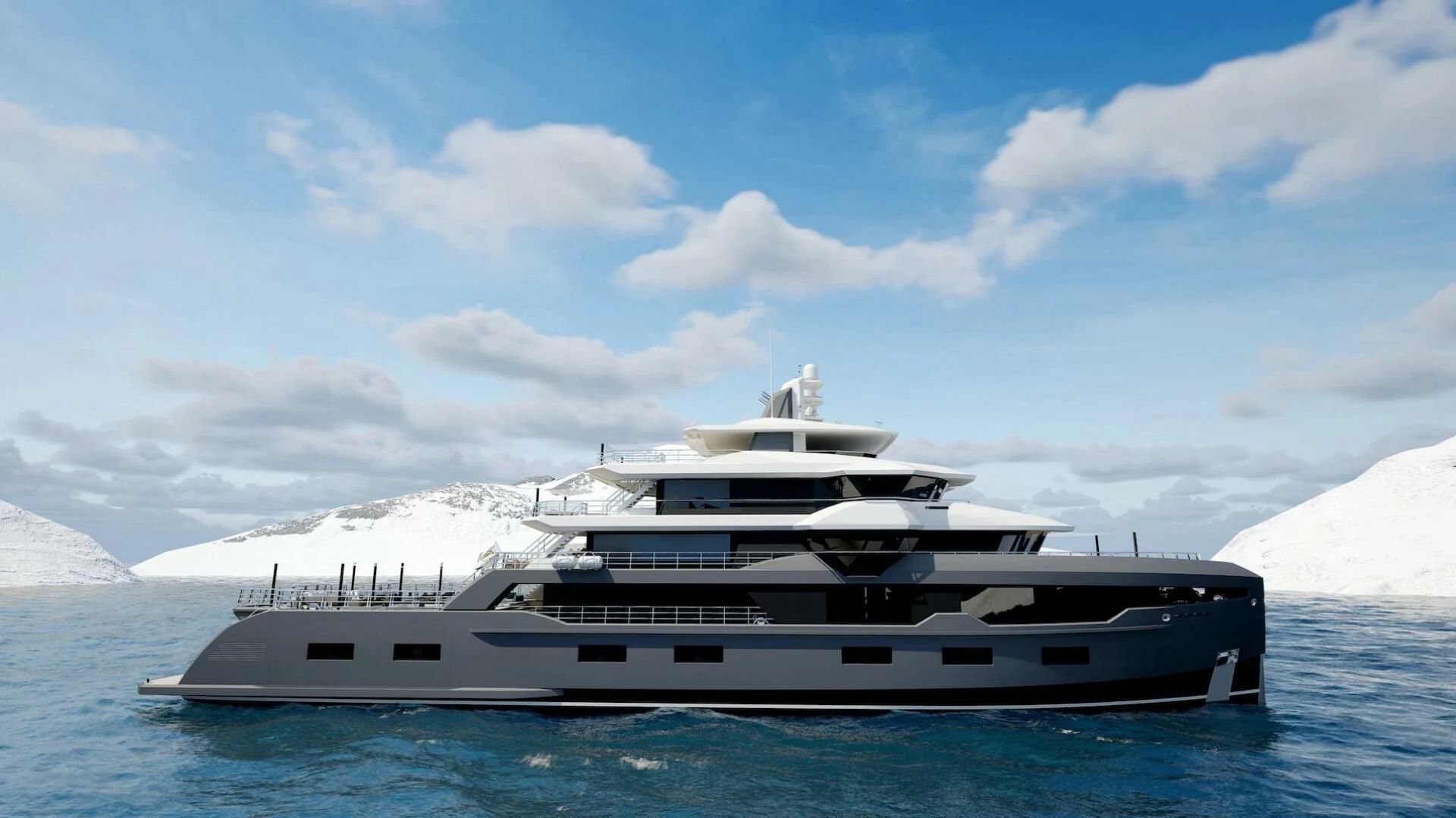 a large white yacht in the water aboard HORIZON II Yacht for Sale