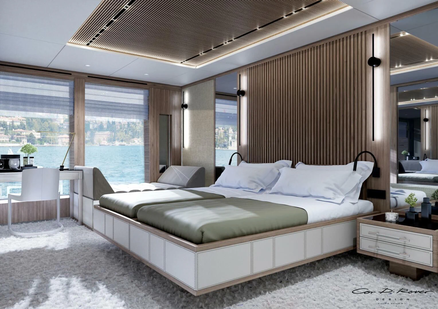 a bed in a room aboard HORIZON II Yacht for Sale