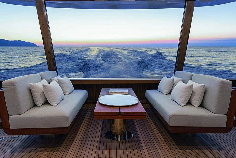 a room with a view of the ocean and the ocean aboard JAKAT Yacht for Sale