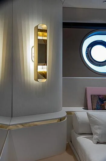 a bathroom with a mirror aboard JAKAT Yacht for Sale
