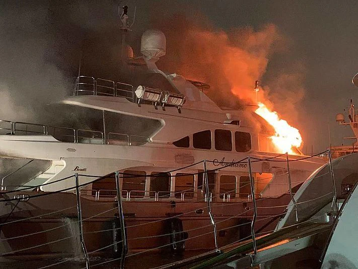 a boat on fire aboard ANDIAMO Yacht for Sale