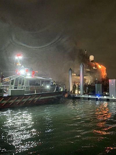 a boat on fire aboard ANDIAMO Yacht for Sale