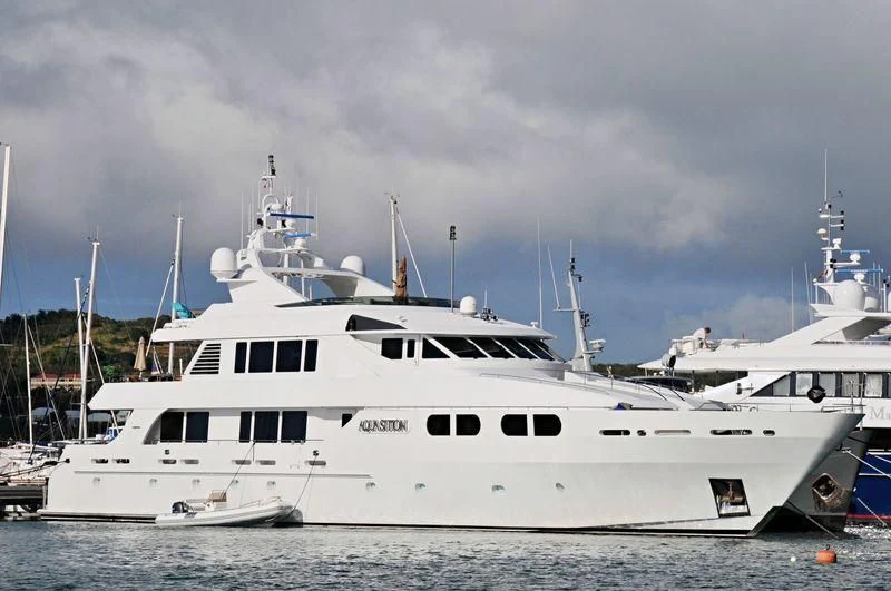 a white yacht in the water aboard M3 Yacht for Sale