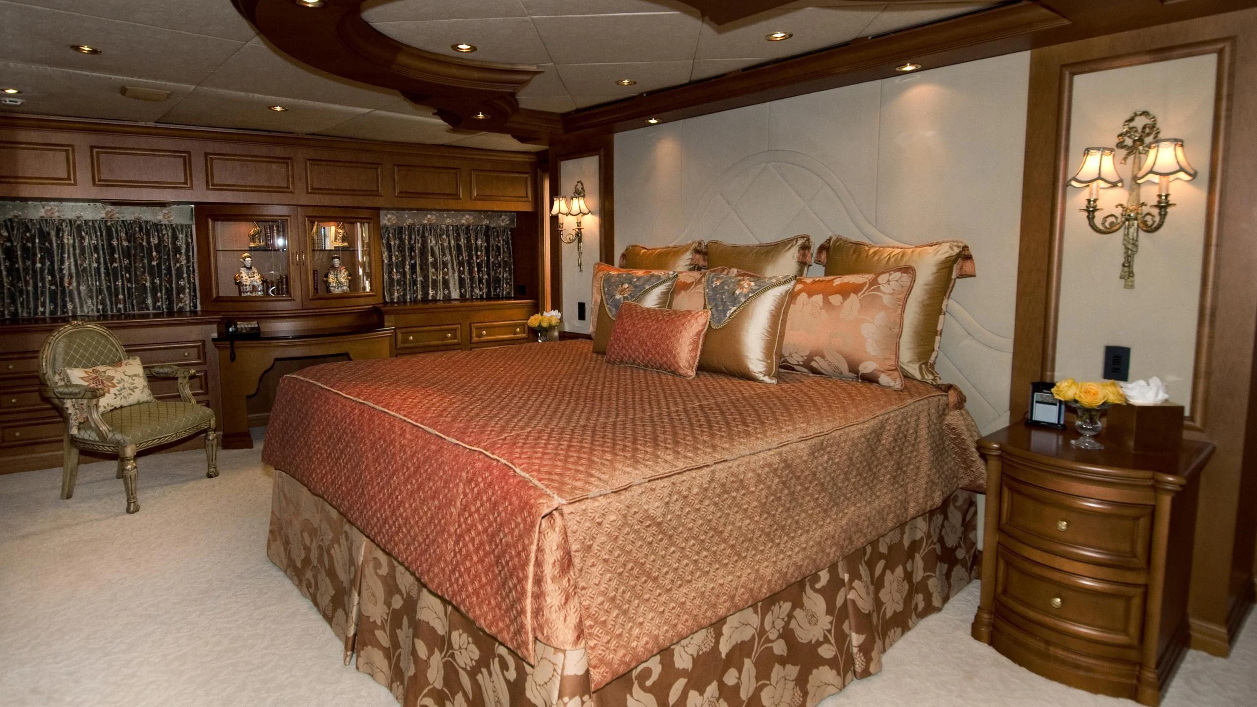 a bed in a room aboard M3 Yacht for Sale