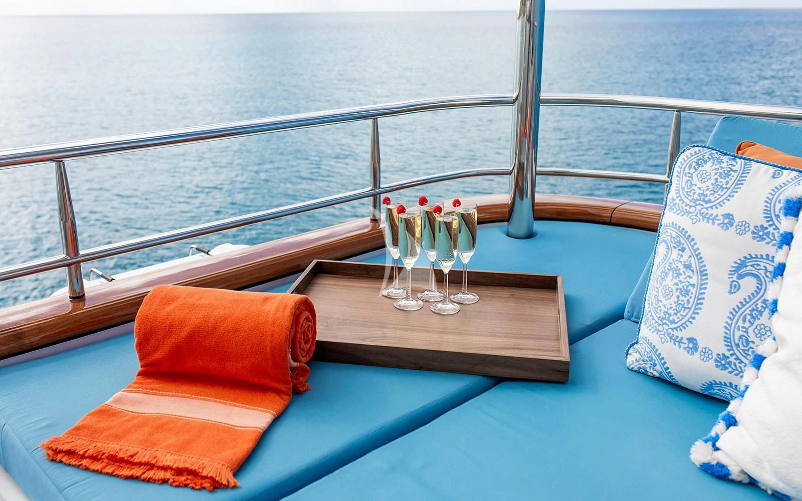 a glass of wine on a boat aboard M3 Yacht for Sale