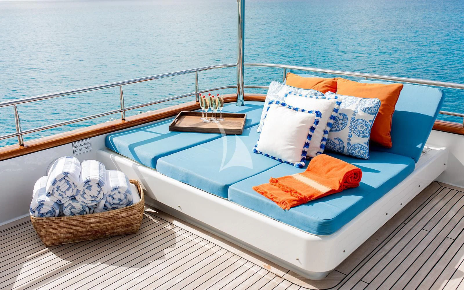 a boat with pillows and towels on a deck aboard M3 Yacht for Sale