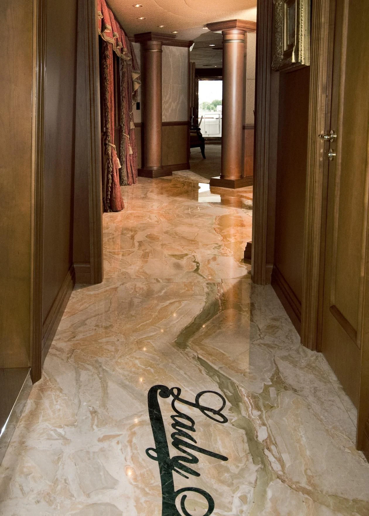 a hallway with a carpet aboard M3 Yacht for Sale