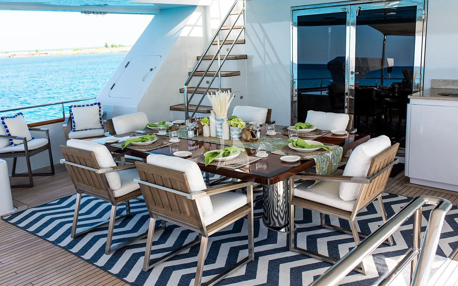 a dining table on a boat aboard M3 Yacht for Sale