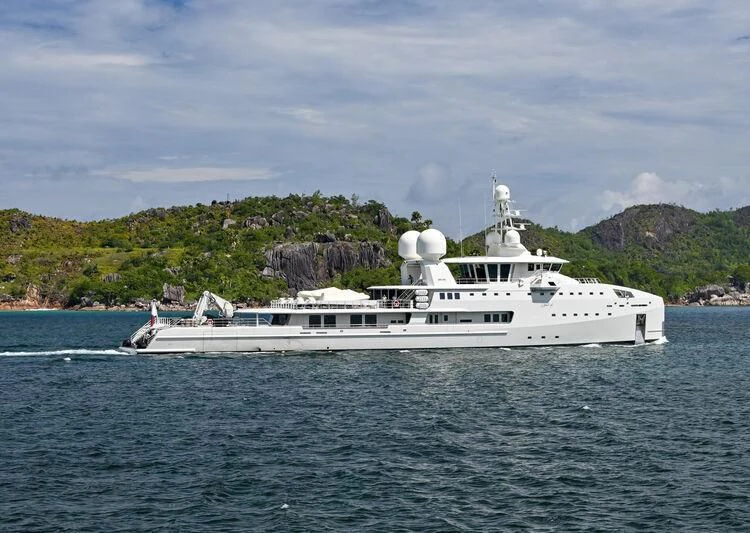 a large white boat in the water aboard UM ALHOUL Yacht for Sale