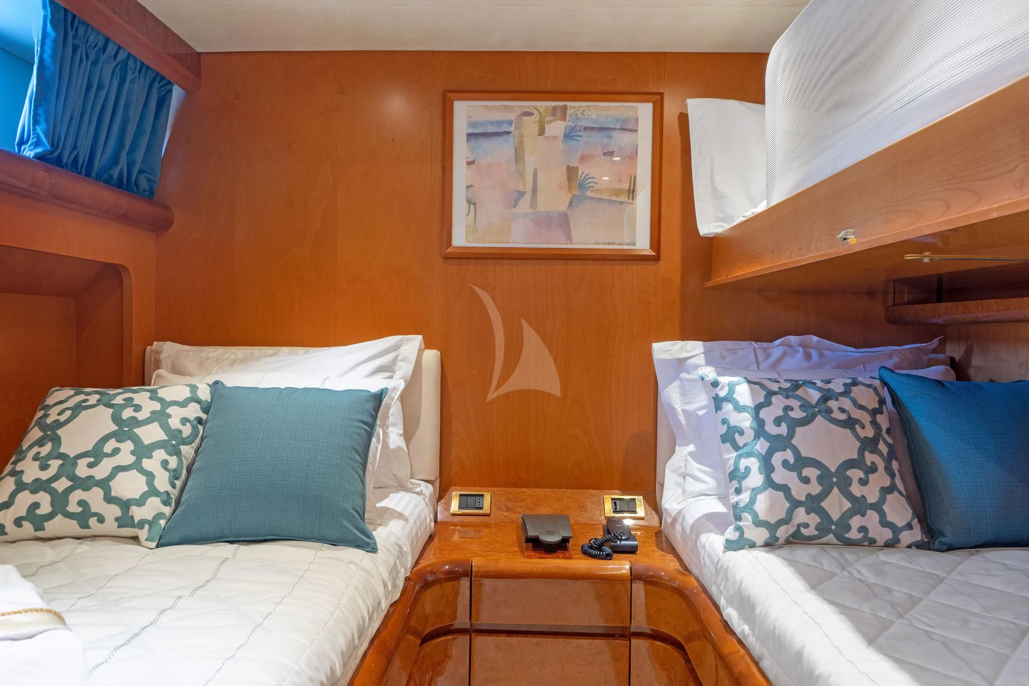 a couple of beds in a room aboard ALANDINI Yacht for Sale