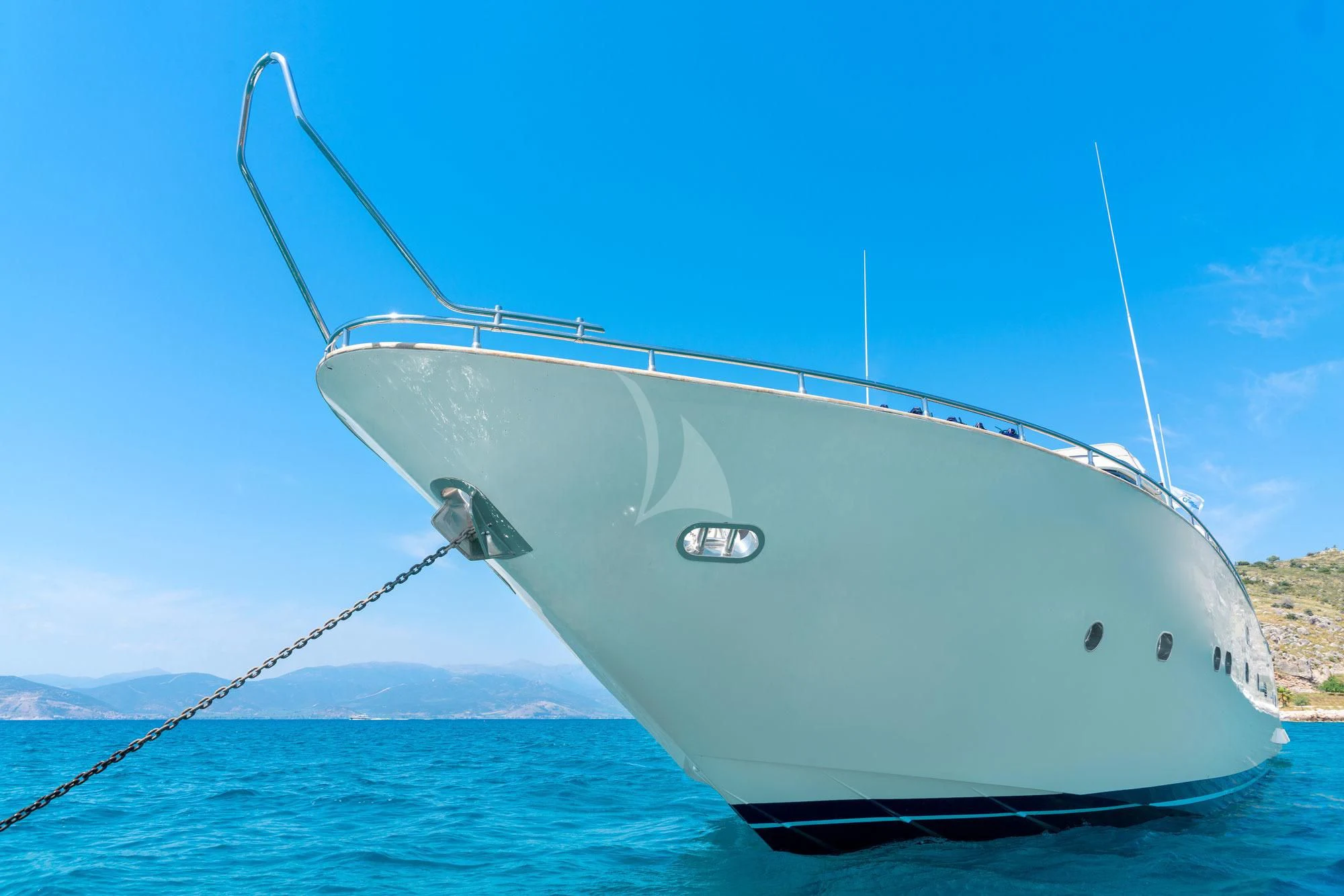 a white boat with ropes attached to it aboard ALANDINI Yacht for Sale