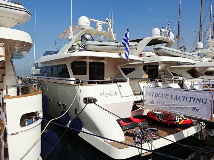 a boat with a motor attached to it aboard ALANDINI Yacht for Sale