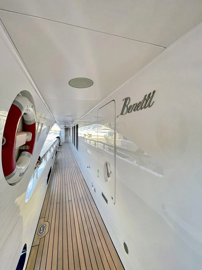 a hallway with a large mirror aboard NEXT CHAPTER Yacht for Sale