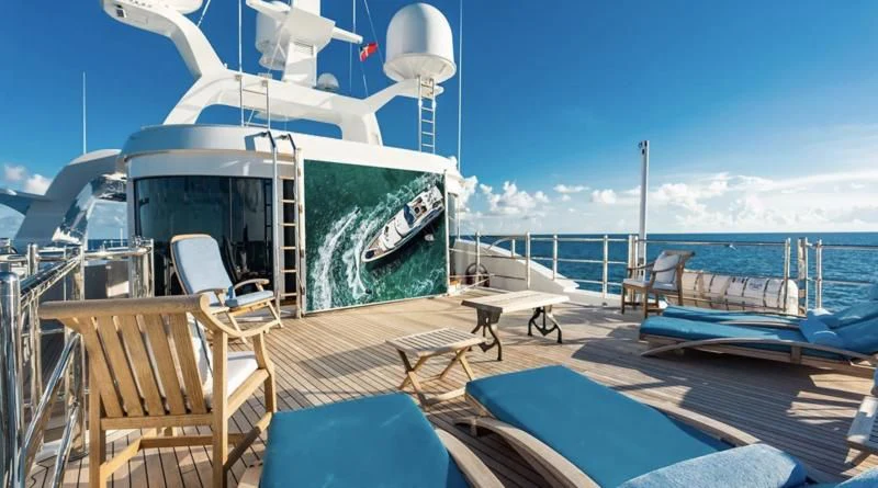 a boat on a deck aboard NEXT CHAPTER Yacht for Sale