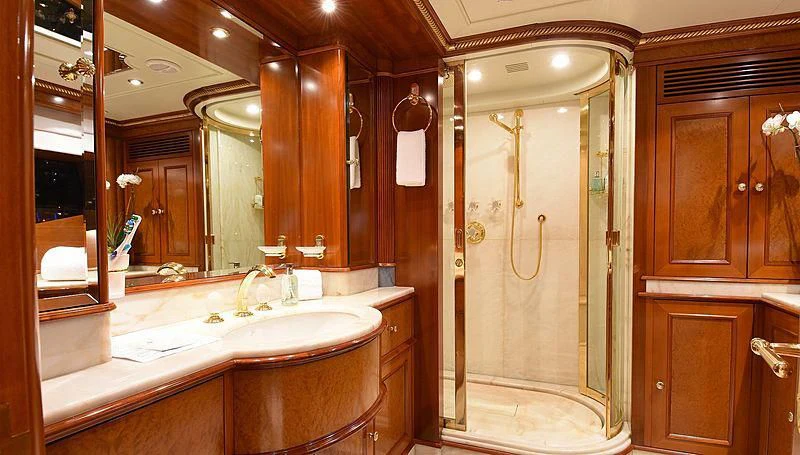 a bathroom with a large shower aboard NEXT CHAPTER Yacht for Sale