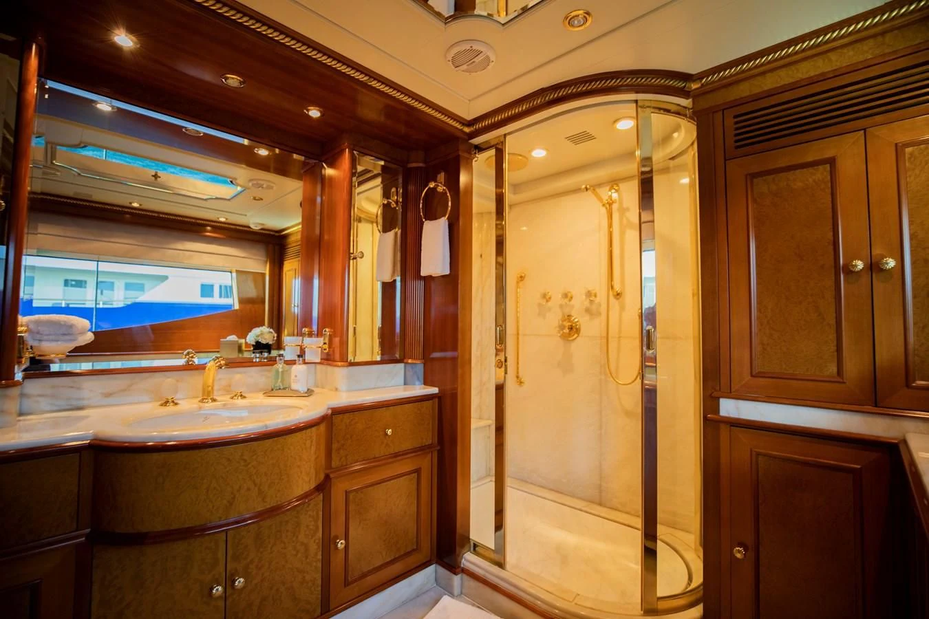 a bathroom with a large shower aboard NEXT CHAPTER Yacht for Sale
