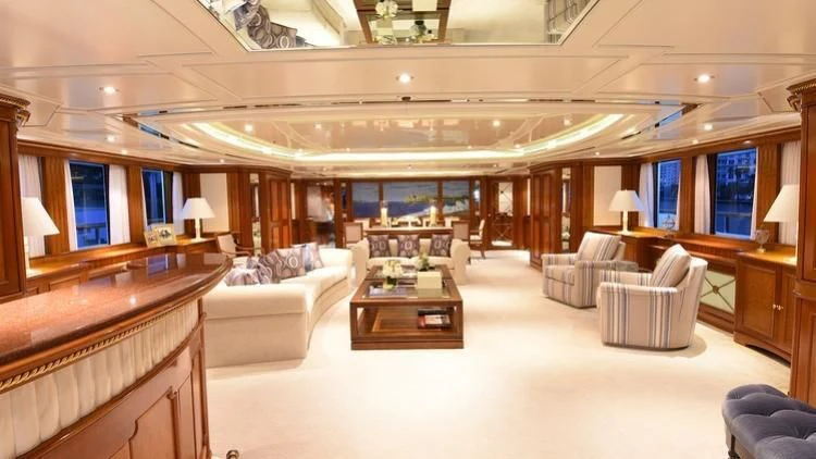a large living room with a large open floor plan aboard NEXT CHAPTER Yacht for Sale
