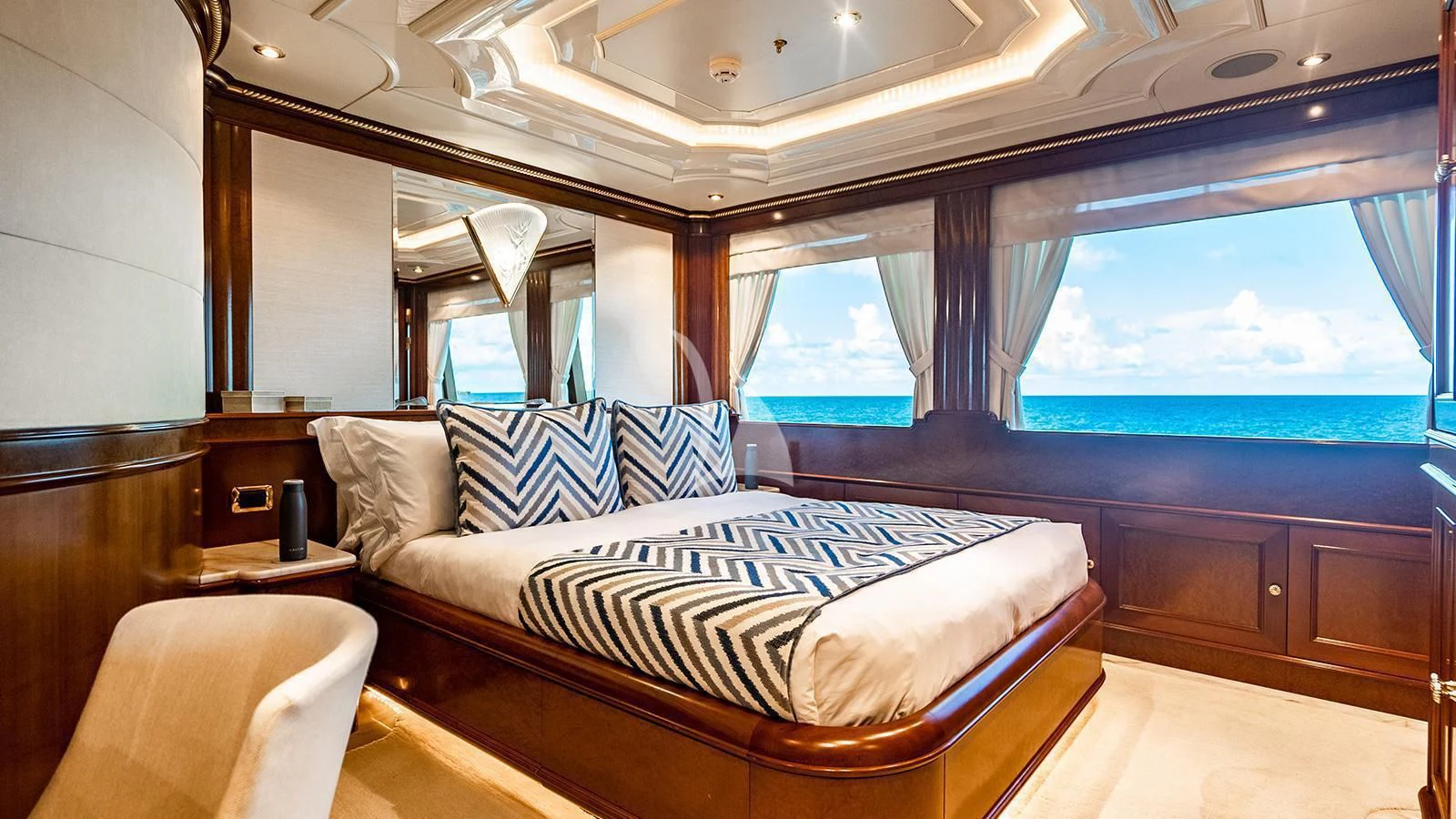 a bed in a room aboard NEXT CHAPTER Yacht for Sale